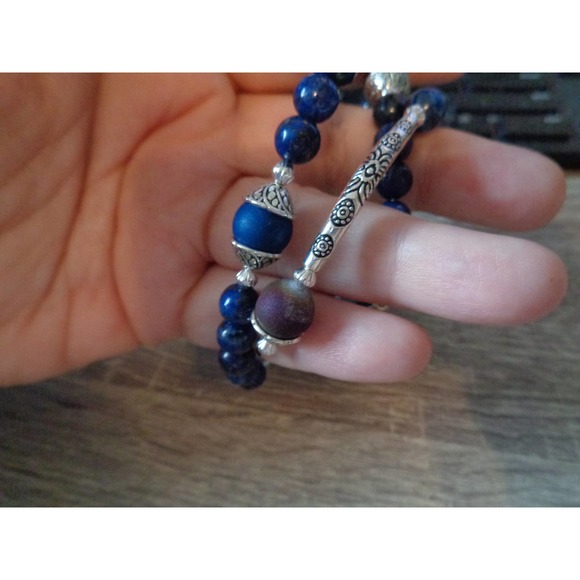 Agate Druzy, Lapis Lazuli Wrap Cuff moon dangle - Picture 8 of 8